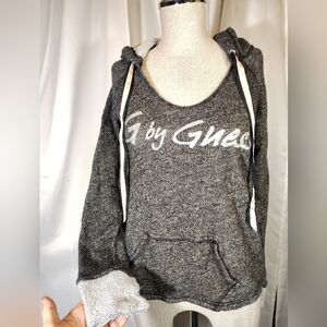 G By Guess Hoodie, Women, Scoop Neck, Gray,  Blinged Silver Logo, Lght Wght, M/8
